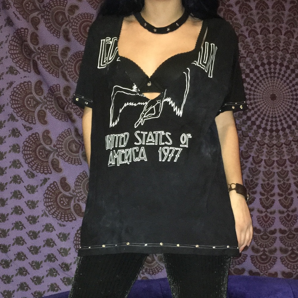 SOLD**** Led Zeppelin Dyed Cut-Out Bedazzled Shirt